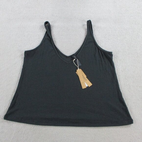 SKIMS Sheer Cotton Rib V Neck Tank Womens XL Soot Black Cropped Top NWT NEW - Picture 2 of 9